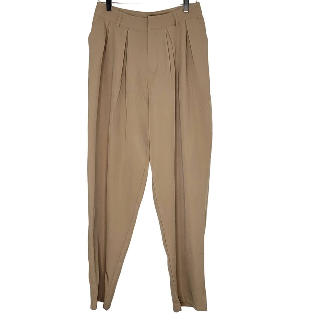 PrettyLittleThing Pleated Trouser Pants High Waist Cigarette Camel Tan Neutral 6